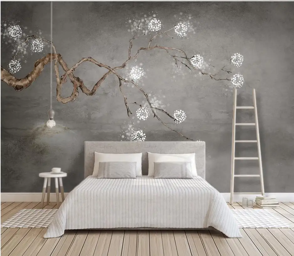 modern wallpaper for living room New chinese plum blossom gray art tv background wall painting