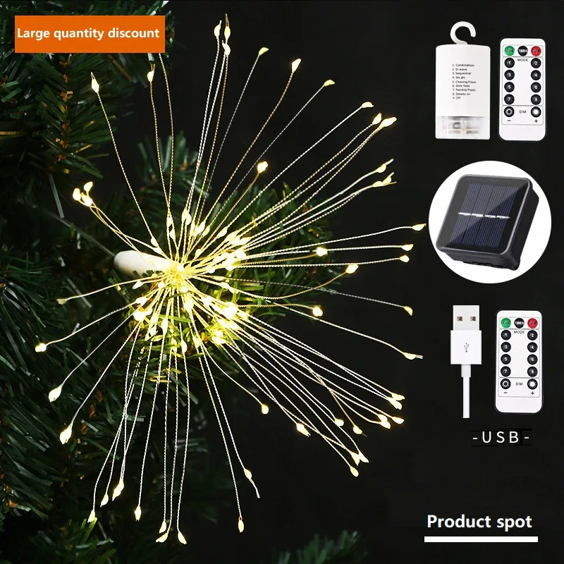 

198LEDs RC Dandelion Firework LED Copper Wire Strip String Lights Waterproof Fairy Lights Christmas Light For Wedding Decor D30