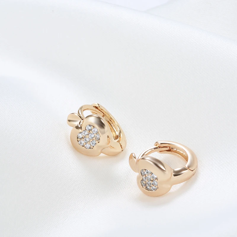 Kinel Luxury Cute Apple Earrings For Girls 585 Rose Gold Natural Zircon Stud Earrings Children Baby Xmas Gifts Animal Jewelry