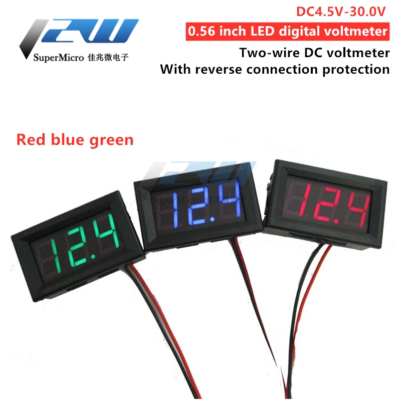 Digital Voltmeter DC 4.5V to 30V Digital Voltmeter Voltage Panel Meter Red /Blue /Green For 6V 12V  Electromobile Motorcycle Car