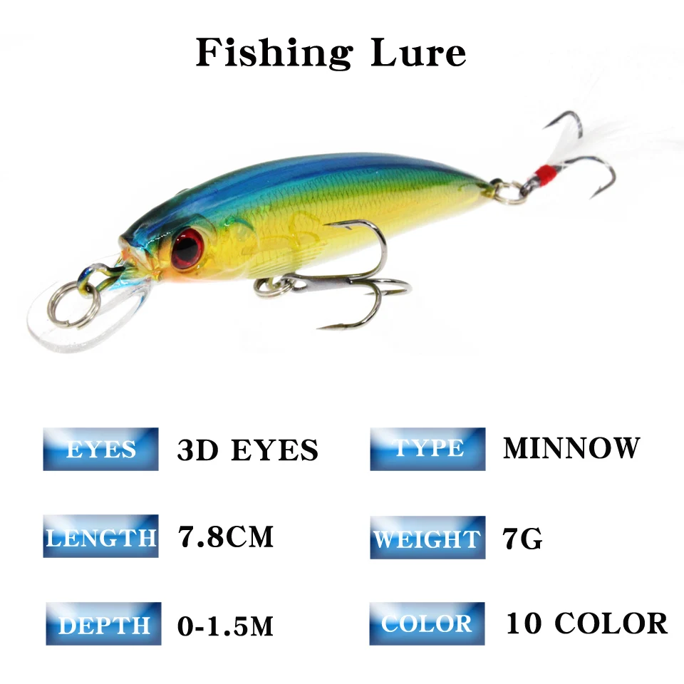 1 PCS 7.8cm 7g Minnow Fishing Lures Wobbler Hard Baits Crankbaits ABS Artificial Lure for Bass Pike Fishing Tackle