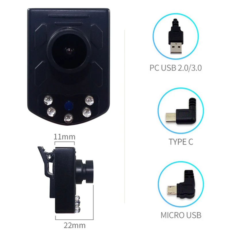 Night Vision Body Camera With Type-C 2 megapixel Mini Size Metal Housing With Clip Compatible External UVC Camera