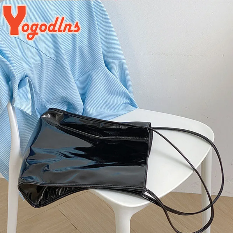 Yogodlns Luxury Patent Leather Tote Bag Female Large Capacity Shoulder Bag Advanced Lady Top-handle Bag Shopping Bag Undearm Bag