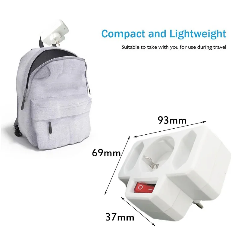 Tomada de tomada europeia 1 a 3 maneiras divisor 4.0mm/4.8mm soquete para 4.8mm plug euro rússia alemanha coreia viagem adaptador de alimentação plug