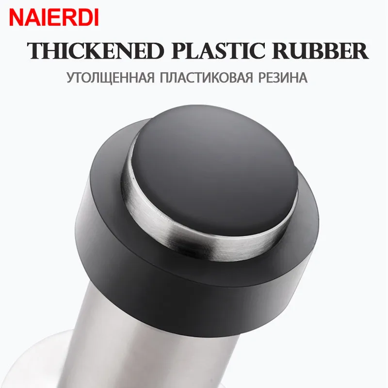 NAIERDI Rubber Door Stopper Stainless Steel Door Protective Pad Wall Protector Anti-collision Door Holder Door Stops Hardware