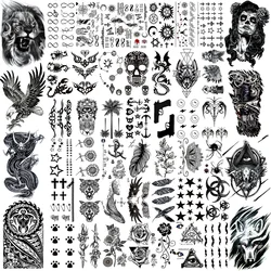50 Sheets Black Temporary Tattoos For Men Women Realistic Fake Tattoo Lion Animal Skull Totem Body Art Arm Thigh For Kids Tatoos