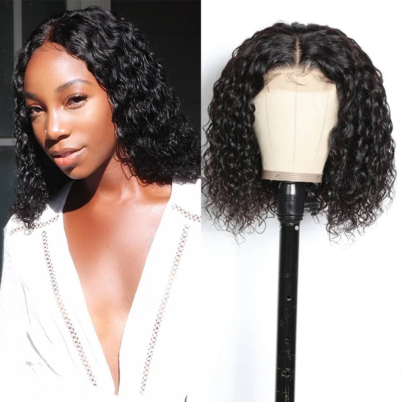 Ali Julia Water Wave Bob Wig 4x4 Malaysian Water Wave Lace Closure Wig 150% Density Malaysian Straight Human Hair Lace Wig