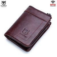 BULLCAPTAIN RFID Fashion Leather Men's Wallet Retro Short Wallet Clutch Bag Men's Zipper Wallet Card Case Coin Purse