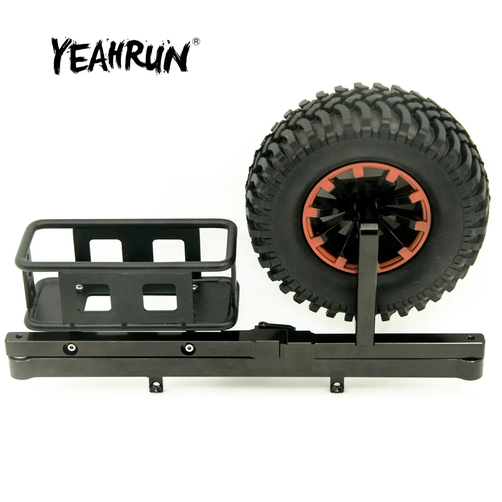 

YEAHRUN CNC Metal Rear Bumper with Spare Tire Carrier Rack Set for D90 D110 1/10 RC Crawler Car Model Upgraded Parts Accessories