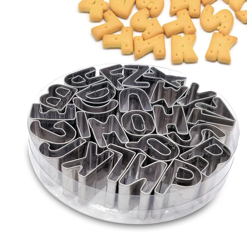 Juego de cortadores de galletas con letras del alfabeto de acero inoxidable, moldes de decoración de pasteles, cortador de Fondant