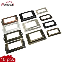 10pcs Iron Antique Brass Metal Label Pull Frame Handle File Name Card Holder For Furniture Cabinet Drawer Box Case Bin 80x51mm
