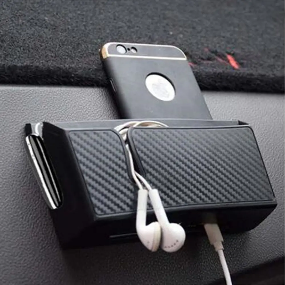 

Автомобильный ящик для хранения в стиле углеродного волокна, держатель для телефона, автомобильный органайзер, сумка, держатели для карт, держатель для монет, укладка, уборка