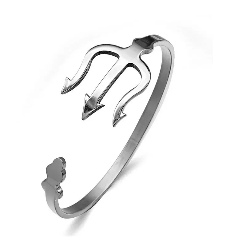 1 Pc Stainless Steel Fish Fork Bangles Open Size Trident Fork Bracelet Punk Style For All Cute Women Men Girls 4 Colors Jewelry