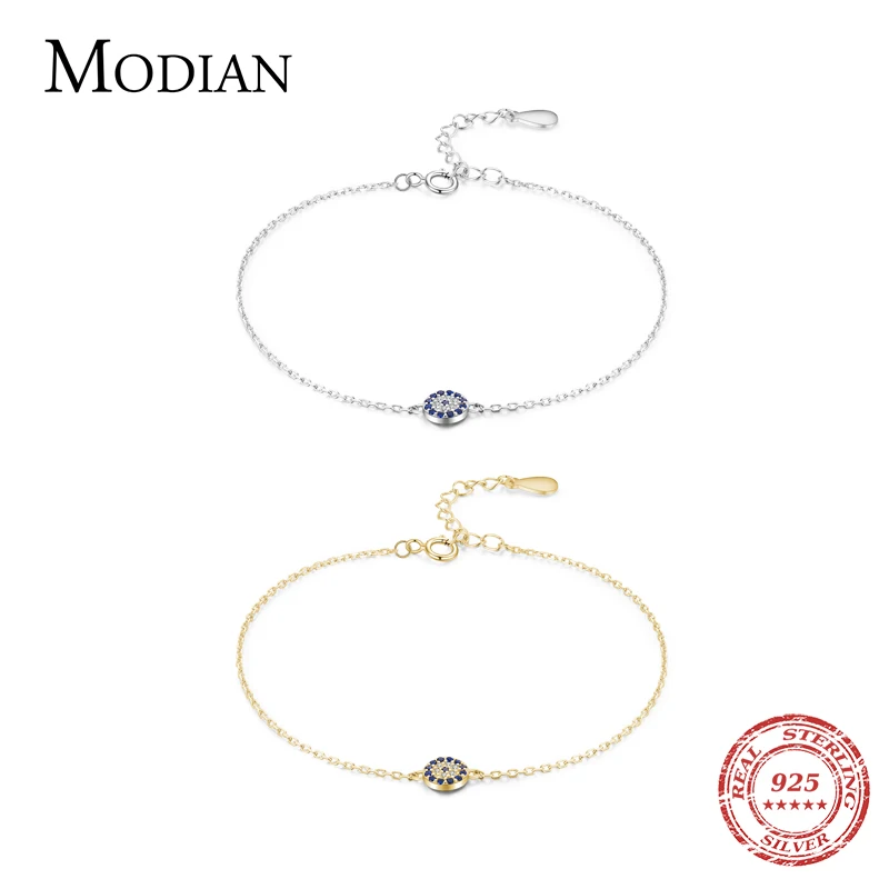 Modian Real 925 Sterling Silver Round Exquisite Lucky Eyes Pave Zirconia Bracelet For Women Adjustable Chain Fine Jewelry Gifts