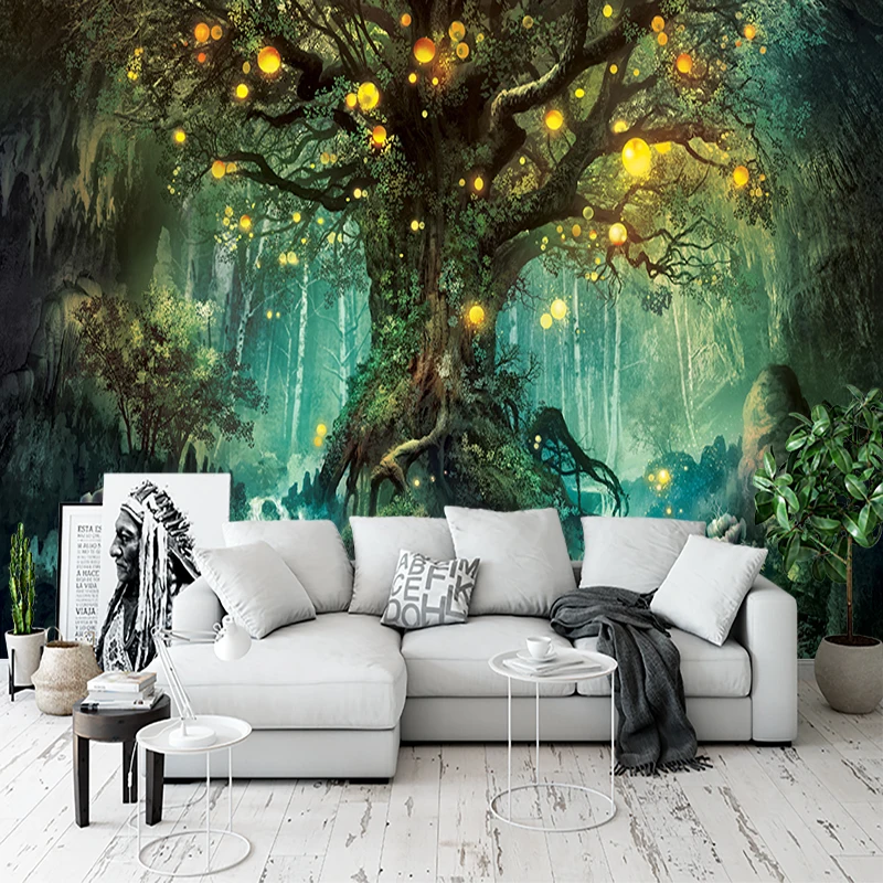 Custom Any Size 3D Mural Wall Cloth Creative Sacred Tree Glowing Lantern Living Room Bedroom Ceiling Fresco Waterproof Wallpaper