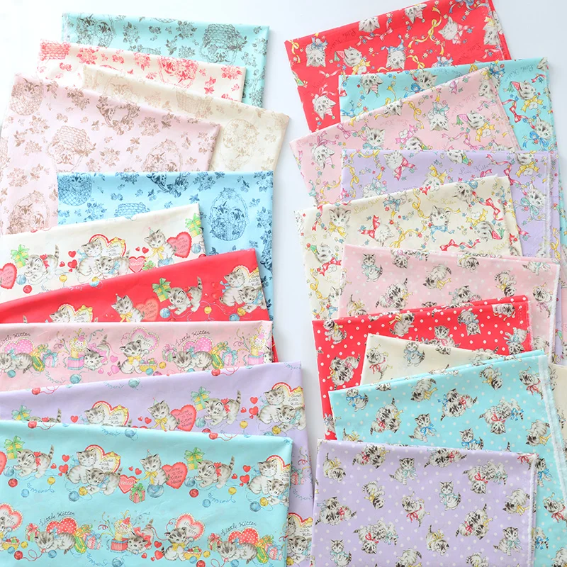 60 Counts Combed Cotton Fabric By The Meter Sew Clothes Dress Home Textile Fabrics Cute Cat Printed Tissu For Sewing Needlework