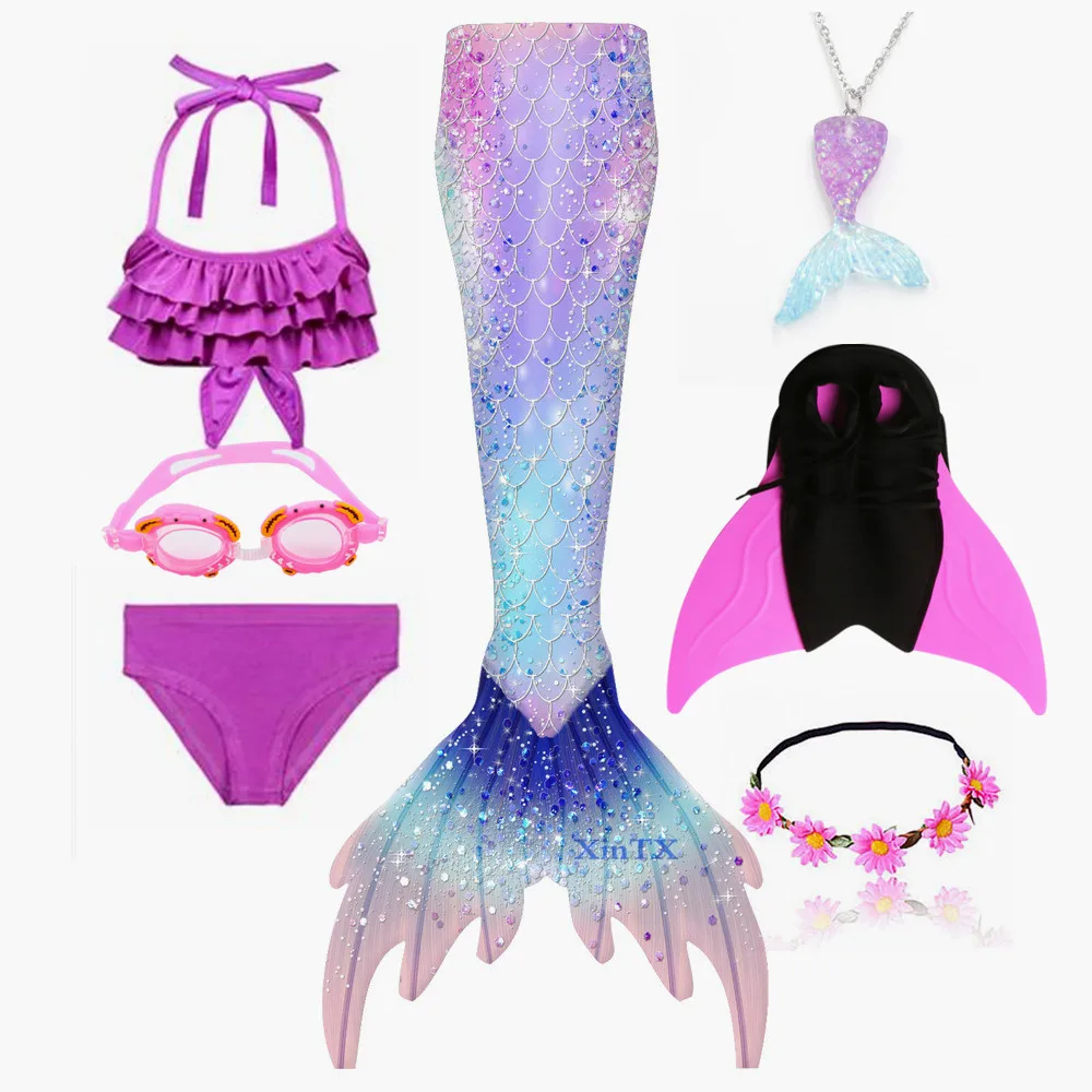 New Arrival Girls Mermaid Tails With Monofin Kids Beautiful Bikini Swimwear Summer Mermaid Princess Dress Set Bathing Suit