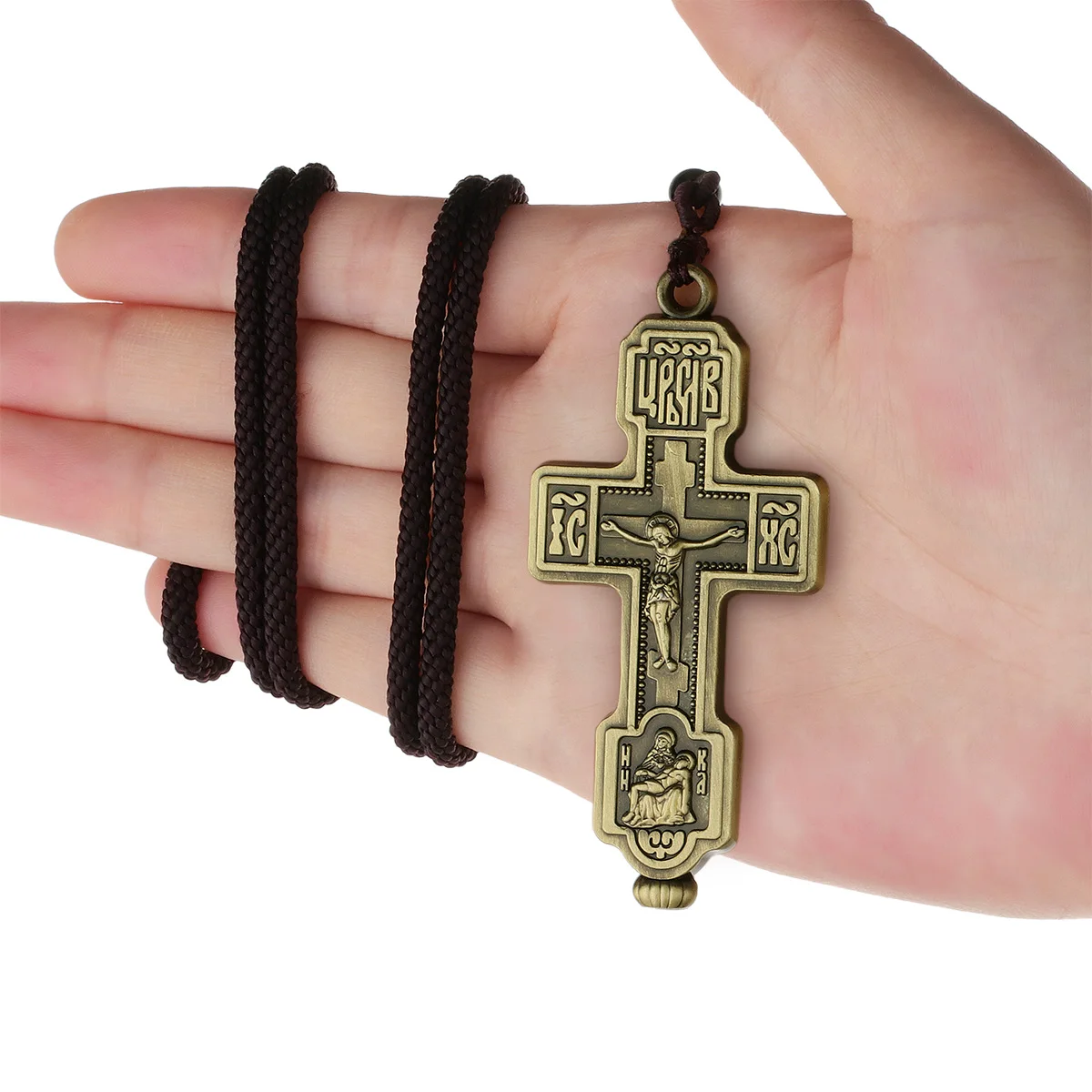 Heiligen Russische Östlichen Orthodoxen Kreuz Halskette Jungfrau Maria Halten Jesus Anhänger Halskette Seil Kette Frauen Männer Gebet Schmuck Geschenk