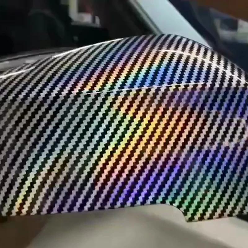 

Laser Holographic Black Carbon Fiber Vinyl Sheet Car Wrap Film Self Adhesive Sticker Decal DIY Interior