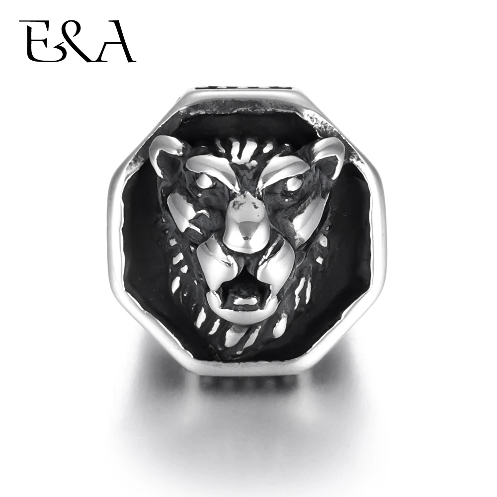 Stainless Steel Beads 8mm Large Hole lion Ring Shaped Animal Charm Sliders for Leather Bracelet Making Jewelry DIY Supplies