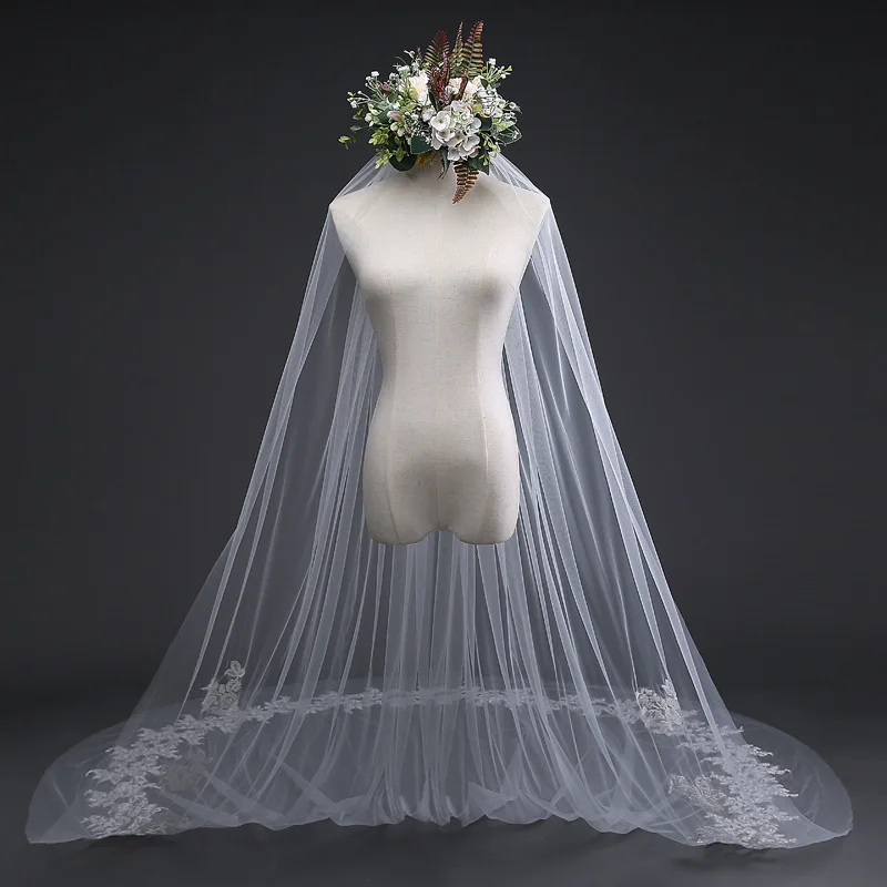 New Arrival Lace Applique Cathedral Wedding veil with Comb Wedding accessories Mariage Matrimonio Vail Ivory bride veil