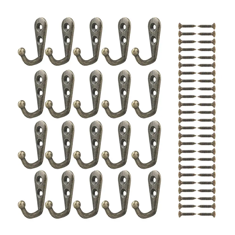 20pcs Wall Mounted Hook Single Robe Coat Hat Holder Key Hanger with 40 Pieces Screws Home Storage Hook Organize Hook