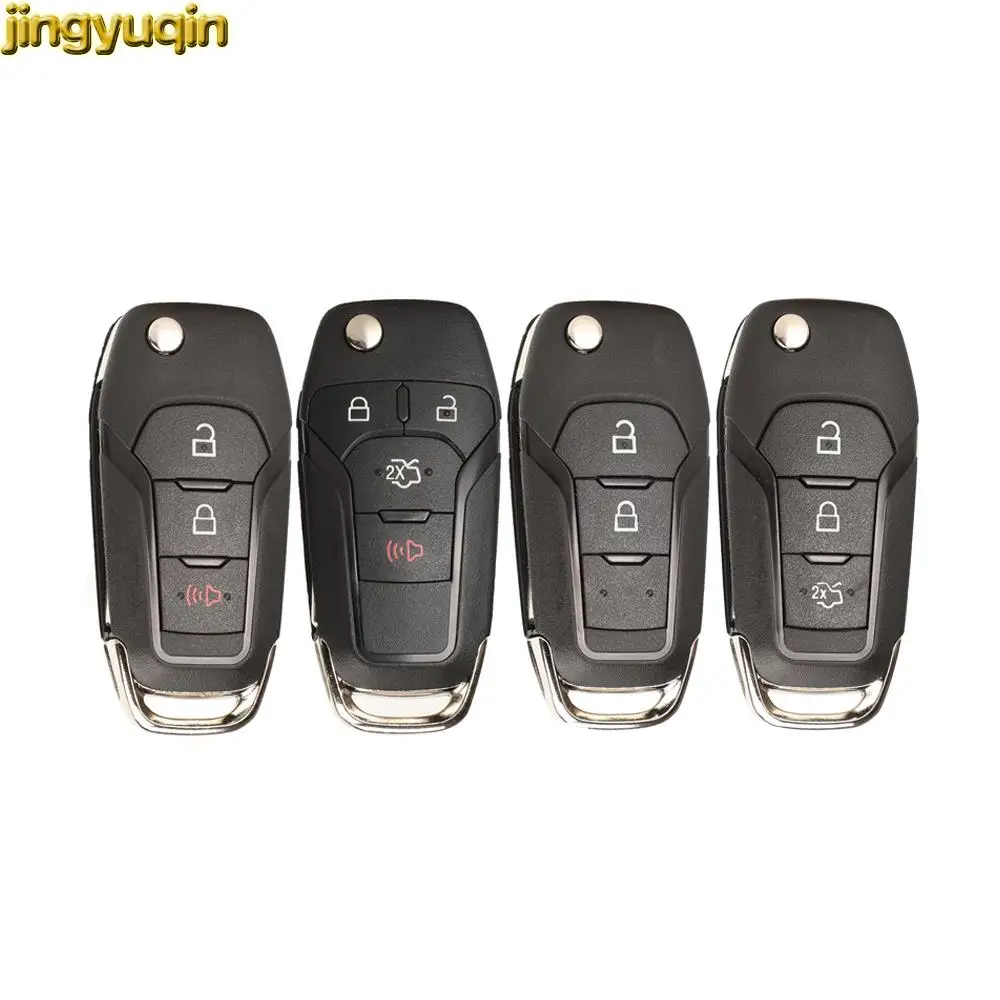 Jingyuqin Flip Remote Car Key Shell For Ford Focus Fusion MK MK7 Explorer Ranger HU101 Uncut Blade 2/3/4 Buttons Auto Fob Case