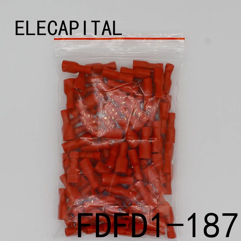 FDFD1.25-187 FDFD2-187 insulating Female Insulated Electrical Crimp Terminal Connectors 100PCS/Pack Cable Wire Connector FDFD