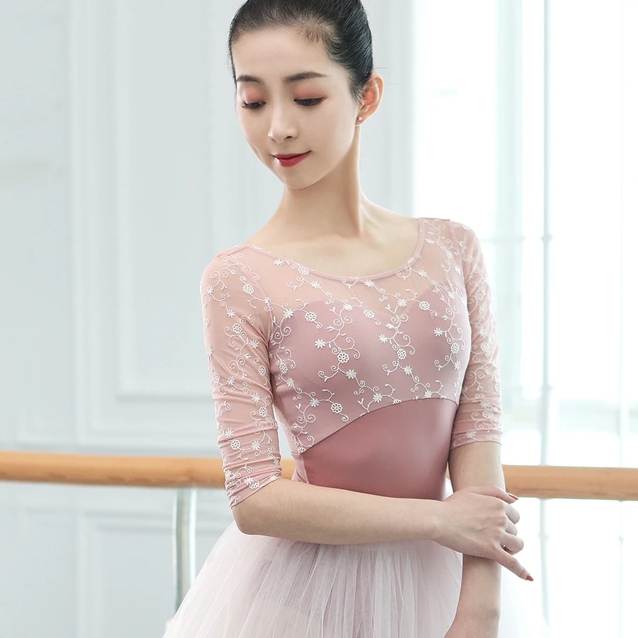 Dance Leotard Adult Gymnastics Leotard Half Sleeve Swimsuit for Dancing Ballerina Flora Leotard U Back Ballet Leotards for Women