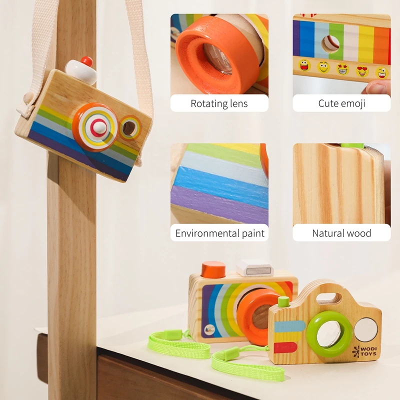 1 pz arcobaleno di legno giocattoli per bambini ciondolo fotocamera giocattoli Montessori bambini colore bambino in legno regalo fai da te sonaglio puntelli fotografia neonato