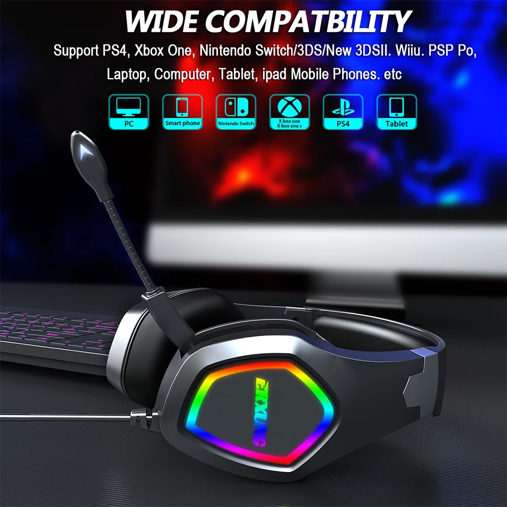 Cuffie da gioco per Computer cuffie da gioco PS4 cuffie Stereo per PC Stereo con microfono regali luce a Led