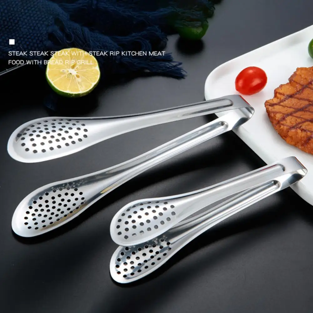 Pinça de comida em aço inoxidável, utensílio de cozinha, ferramenta de cozinhar, clipe de bife anti calor