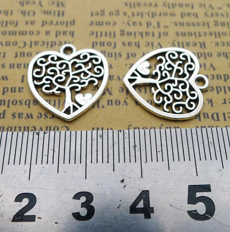 20pcs/Lot 17x18mm Antique Silver Color Hollow Life Tree Heart Charms Pendant For Jewelry Making DIY Jewelry Findings