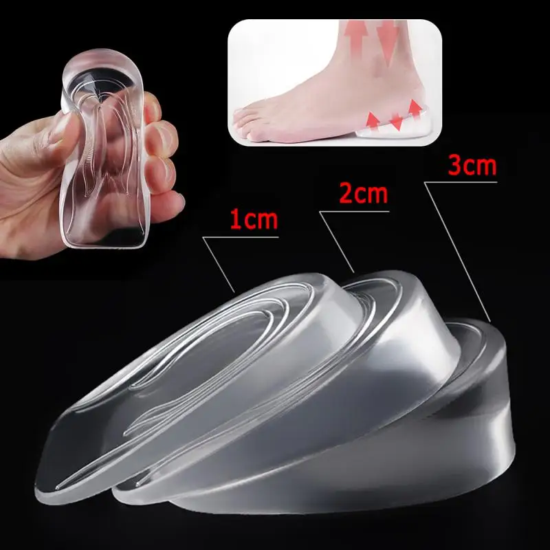 1 pair Silicone Insole Men Women Height Increase Plantar Gel Heel Support Cushion Invisible Soft Elastic Insole 1/2/3 CM Unisex