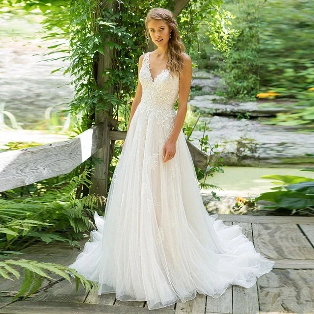 Robe De mariée en dentelle, dos nu, ligne a, col en v, Tulle, style Boho, dubaï, arabe