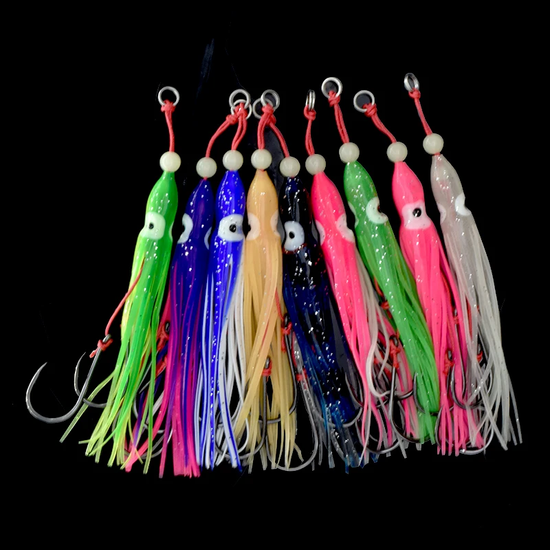 5pcs/pack soft squid 12cm 5.5g silicon gel skirt  tentacle 15# double assist hook lure hook rig fishing tackle saltwater fishing