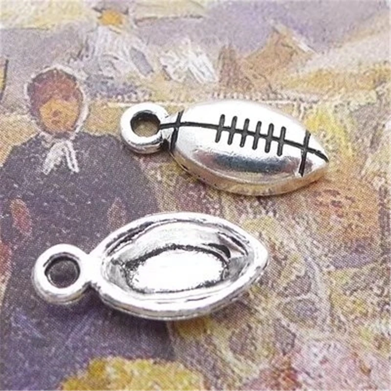 30 Pcs Football Charms Antique Silver Color metal Tone 15x7mm