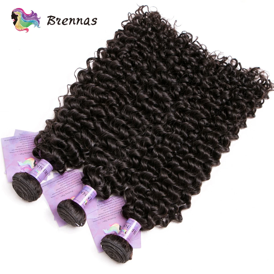 Extensiones de cabello humano rizado para mujer, mechones de cabello humano brasileño, Color Natural Jerry, 3 mechones, 1B