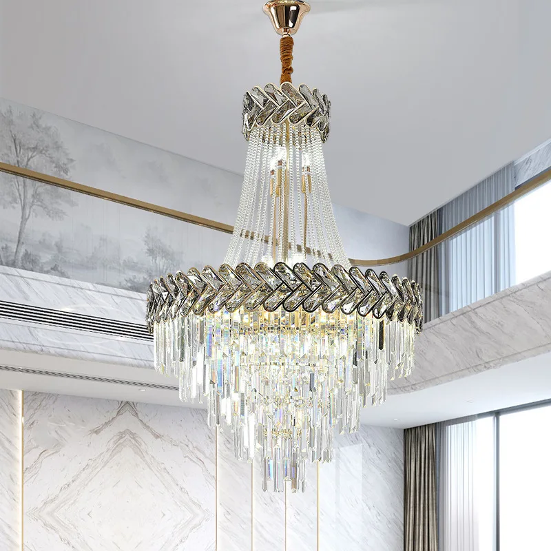 Luxury loft chandelier lighting modern living room crystal lamp large staircase hanging light fixture gold home decor chain lamp