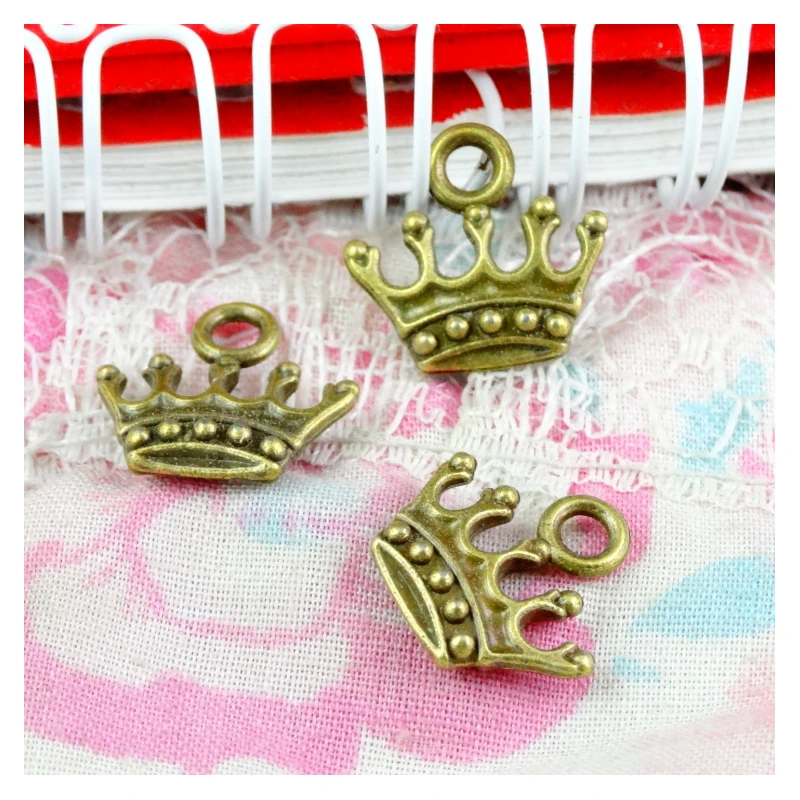 80Pcs/Lot Jewelry Making DIY Handmade Craft Charms Antique Bronze Plated 14*13MM Crown Pendant