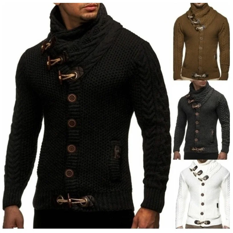 Autumn and Winter Men\'s Sweater Long Sleeve High Neck Slim Fit Knitted Sweater