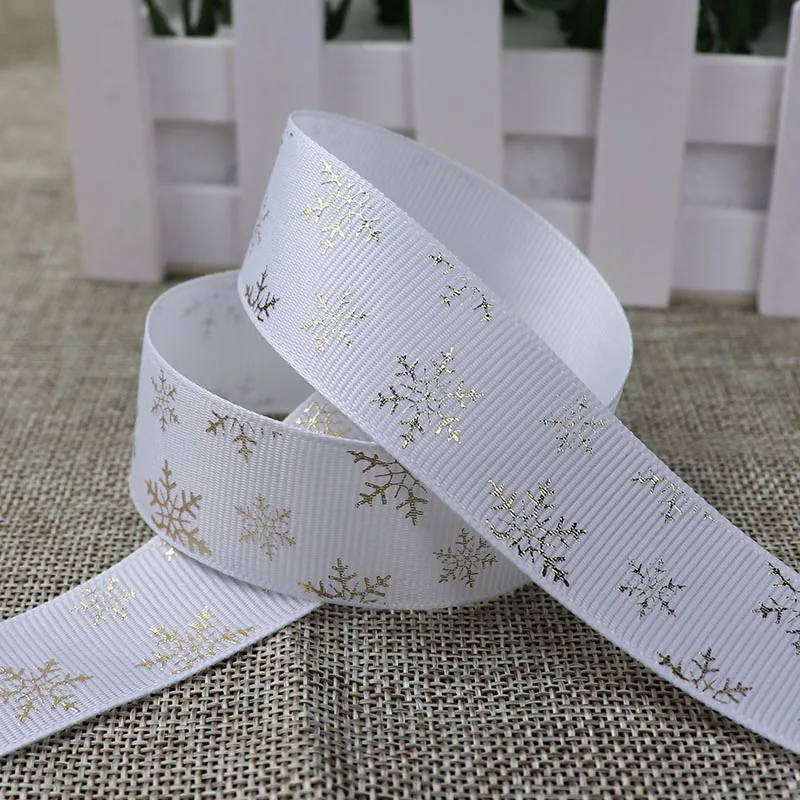 25mm 5 Yards Snowflake Pattern Christmas Ribbon Grosgrain Ribbon For Christmas Wedding Party Decoration Gift Wrapping DIY Bows