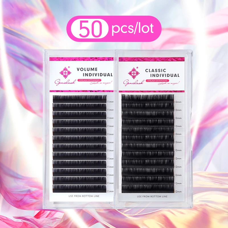 Genielash individual eyelash extensions high quality Russian volume eyelashes professional Salon use  50pcs/lot