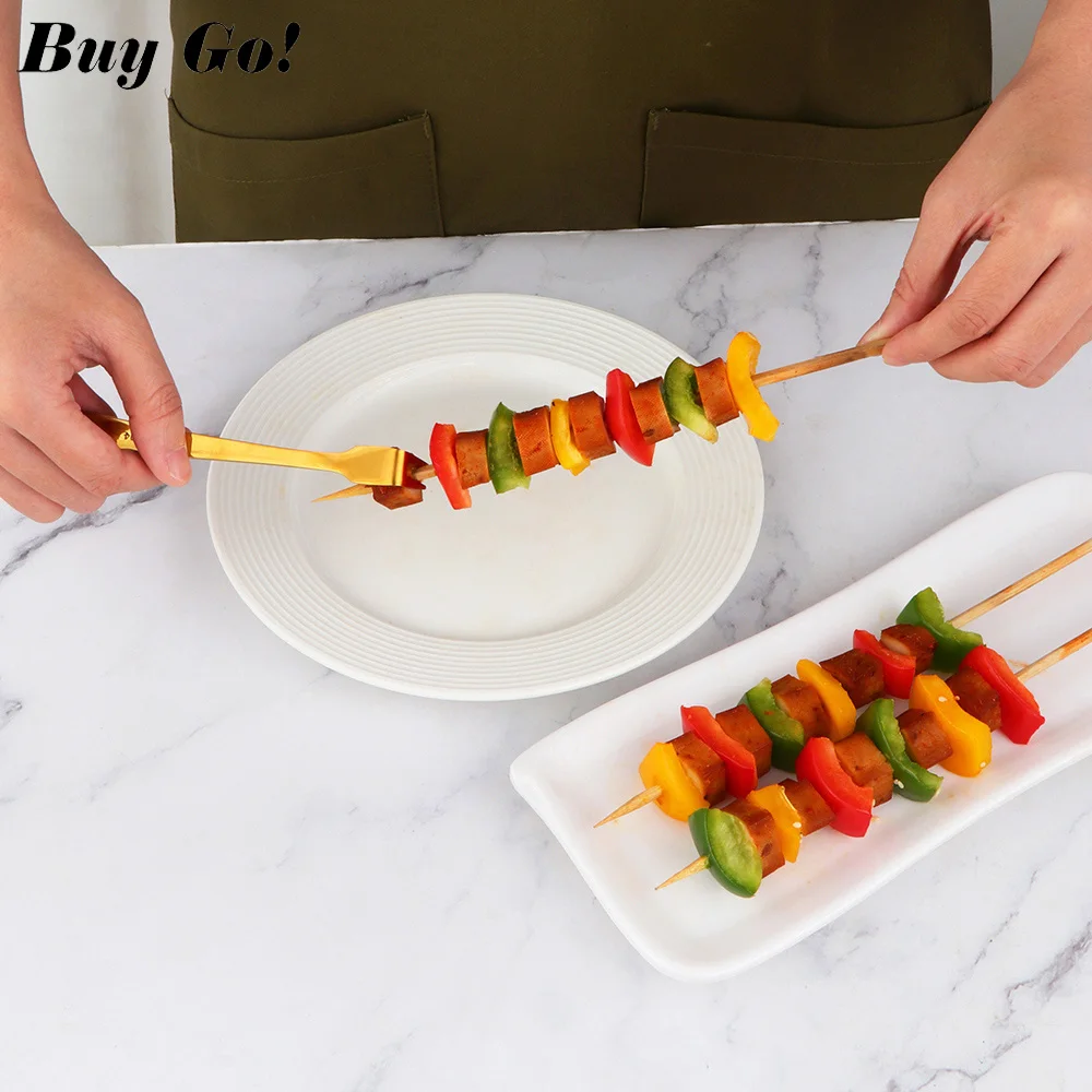 1PC Multi-functional Stainless Steel Dumpling Spoon Ice Cream Fruit Fork Mini Barbecue Gold Meat Fork for Kitchen Party Picnic