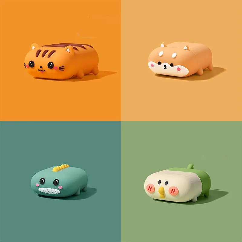 SHIBA-Appleイヤホン用のかわいいシリコンケース,犬のデザインが施された素敵なケース,Apple Airpods 1/2/Pro 3