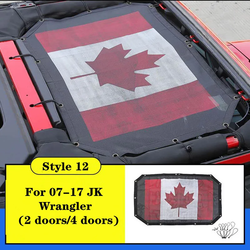 Fit for 2/4 Door Jeep Wrangler JK 2007-2017 Car Accessories Front Door Roof Bikini Mesh Top Sunshade Cover UV Sun Shade Mesh