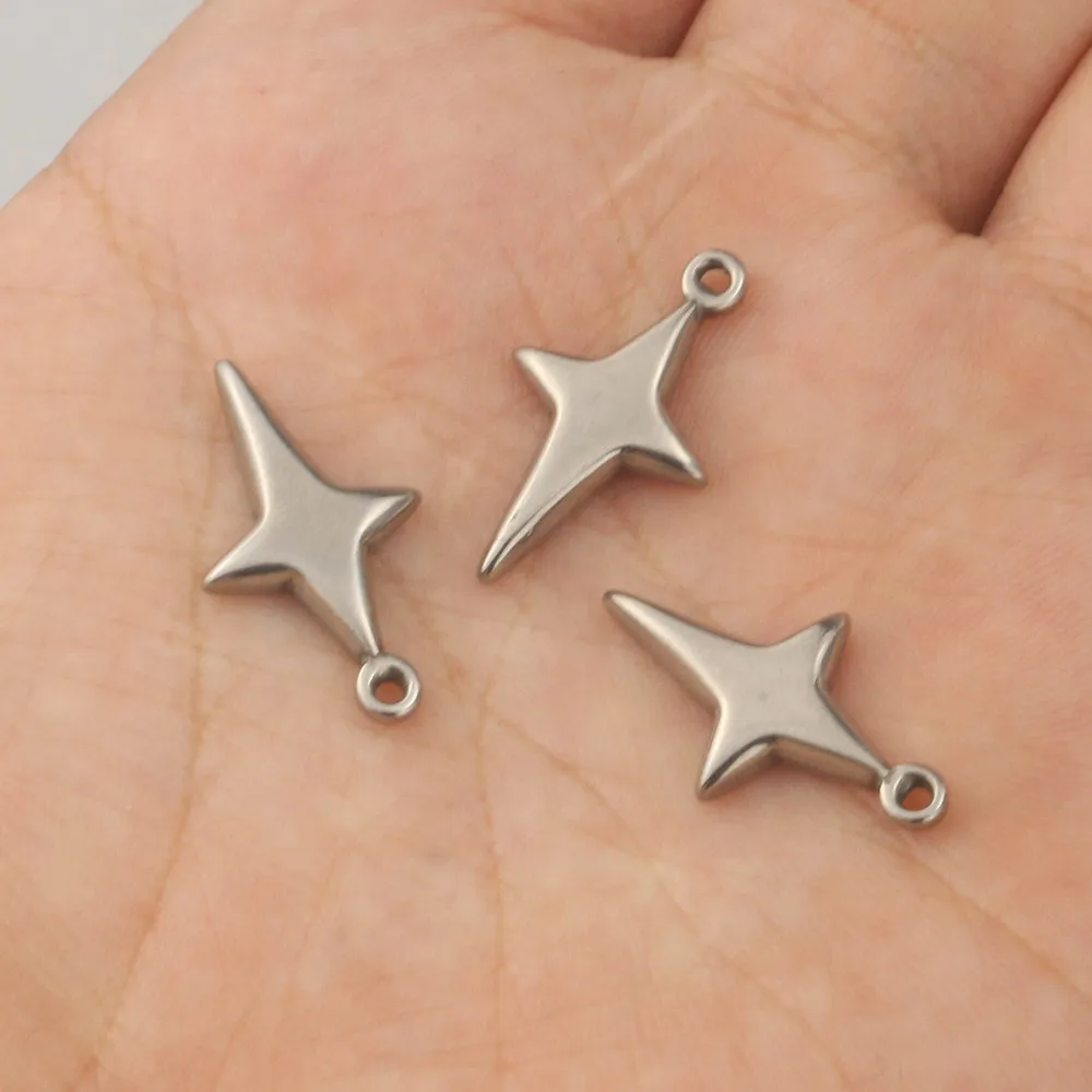 5pcs/lot 3d Stainless Steel Charms Mini Long Stars Charms 23x13mm for DIY Jewelry Making Finding Accessories Christmas Charms