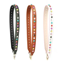 Women PU Wide Colorful Rivet Shoulder Bag Strap Long Narrow Leather Crossbody Bag Handle Belt Serpentine Bag Part Accessory