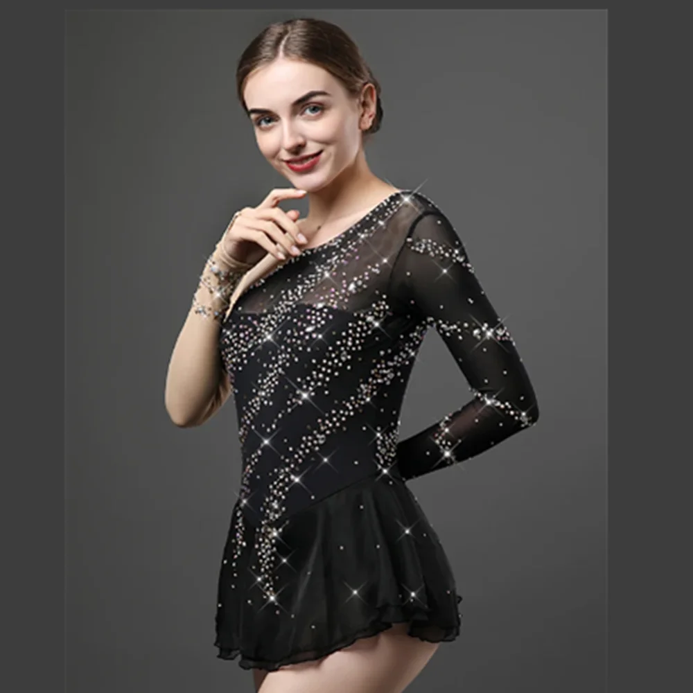 LIUHUO Figure Skating Dress Women\'s Girls\' Ice Performance Black Competition Leotard Artistic Costume Dance Adult Long Sleeve