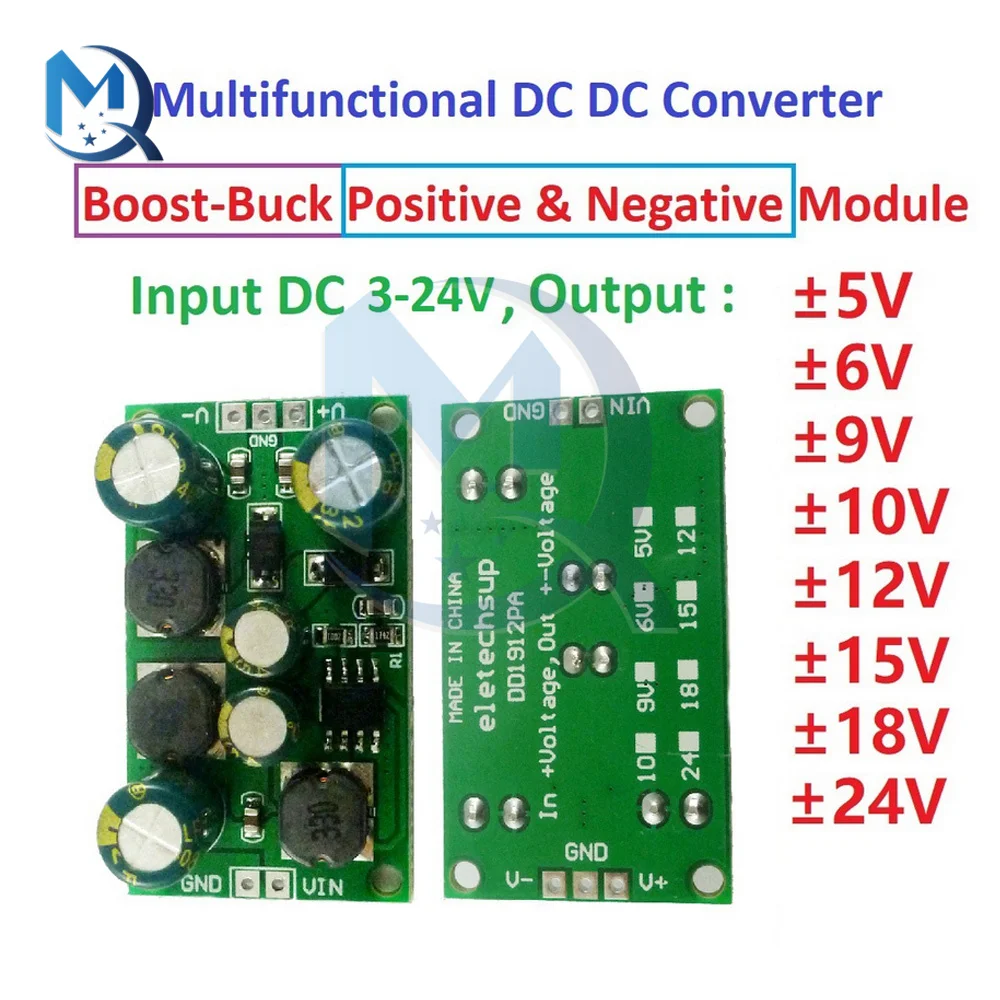 DC-DC 전압 변환기 부스트 벅 모듈, 포지티브 네거티브 전압 이중 출력, 3-24V-5V, 6V, 9V, 10V, 12V, 15V, 18V, 24V, 8W